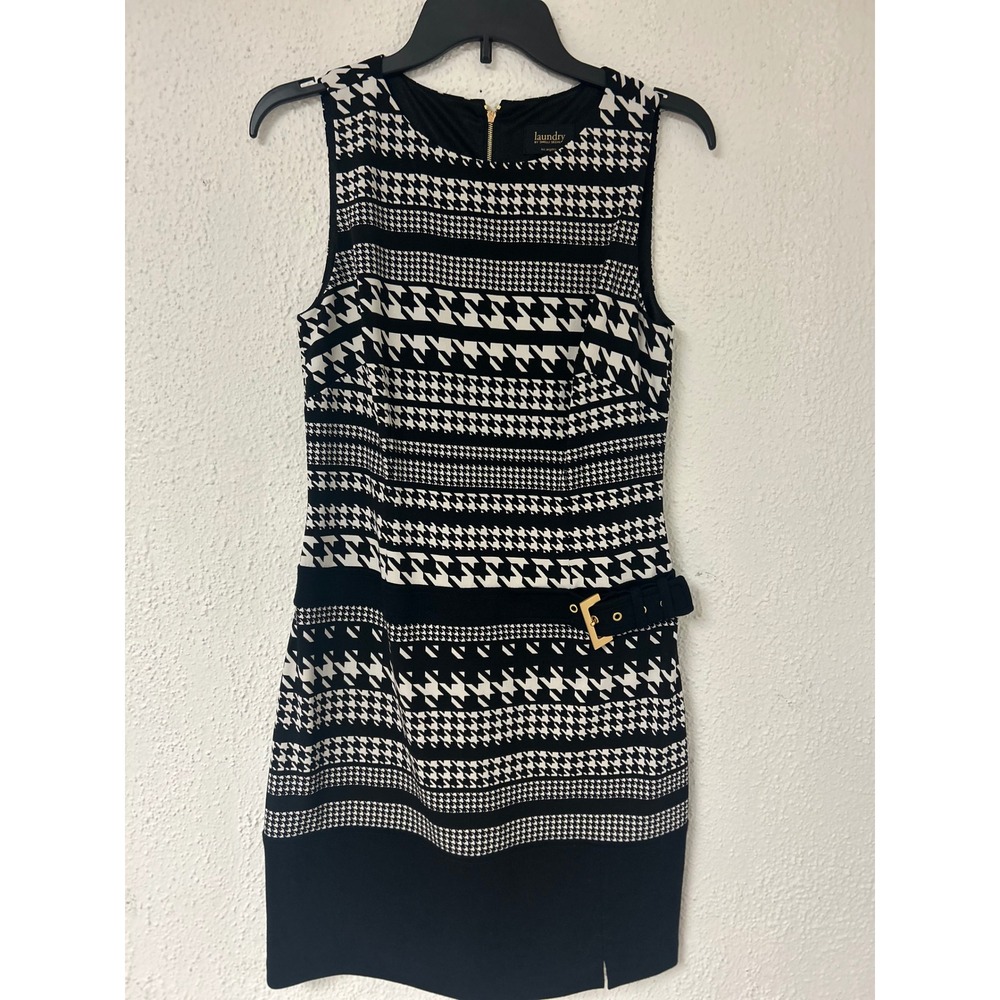 Laundry by Shelli Segal Houndstooth Sleeveless Sheath Dress Black White Size 6